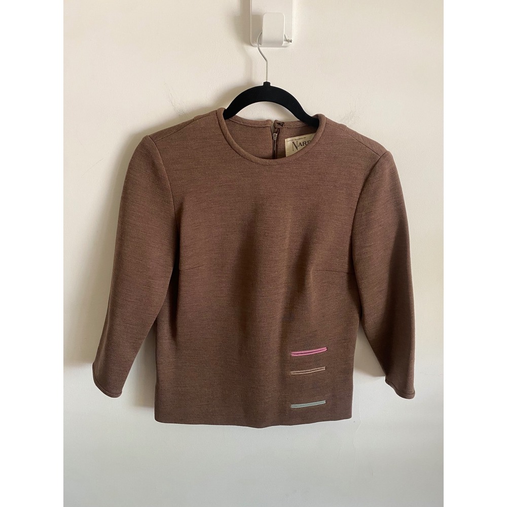 Vintage Nardis of Dallas Brown 100% Wool Worsted Double Knit‎ 3/4 Sleeve Top
